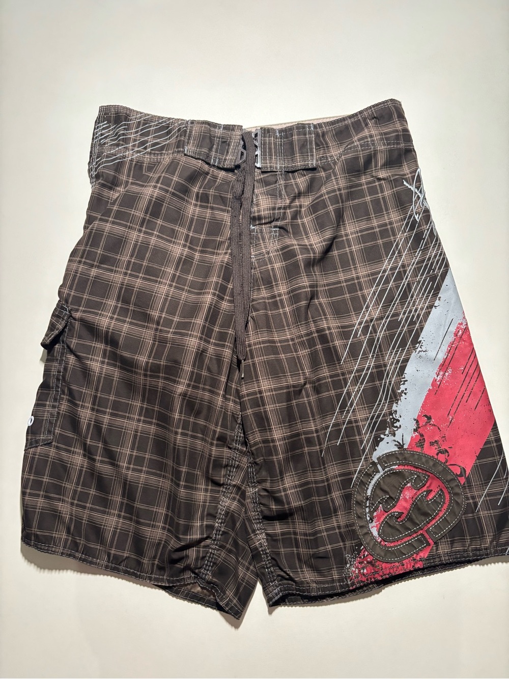Billabong rising suns style / Andy iron brown plaid Y2K surf board shorts